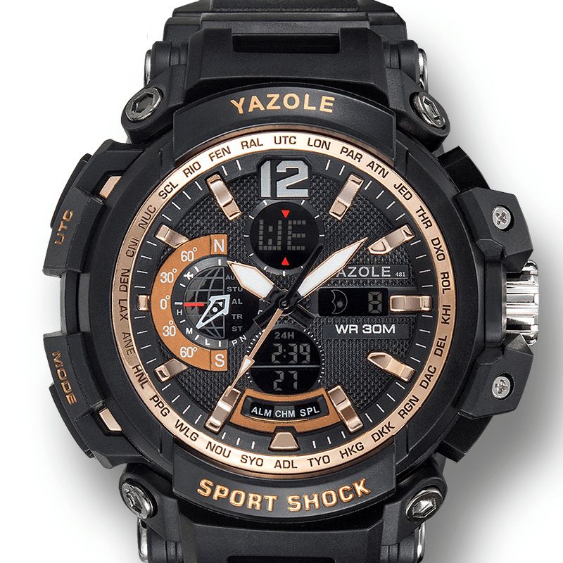 Yazole 481 482 Sport Stoppeklokke Timing Kalender Uke Lysende Dual Display Digital Watch