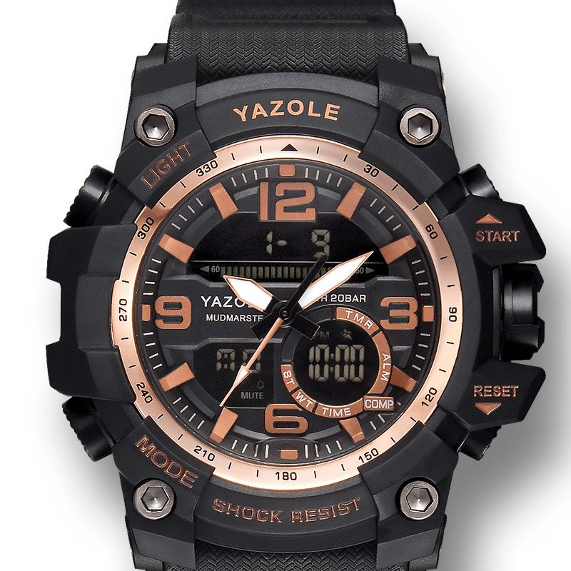 Yazole 481 482 Sport Stoppeklokke Timing Kalender Uke Lysende Dual Display Digital Watch