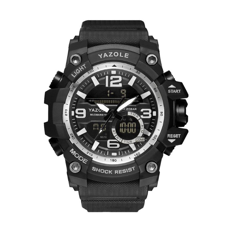 Yazole 481 482 Sport Stoppeklokke Timing Kalender Uke Lysende Dual Display Digital Watch