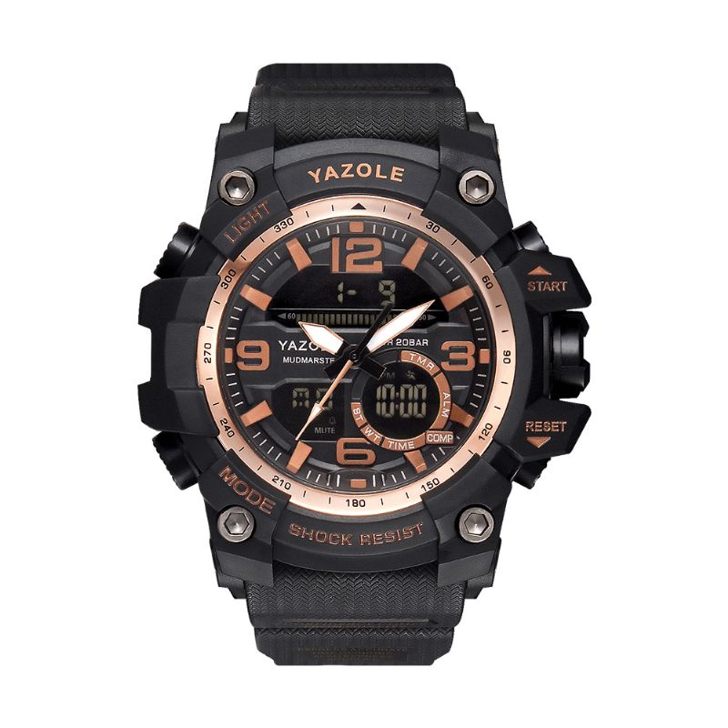 Yazole 481 482 Sport Stoppeklokke Timing Kalender Uke Lysende Dual Display Digital Watch