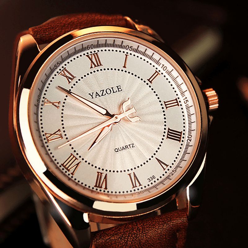 Yazole Fashion Business Vanntett Creative Dial Leather Strap Herre Kvartsklokke