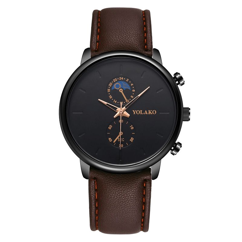 Yolako A0540 Masculino Fashion Style Vanntett Herre Leather Strap Kvartsklokke