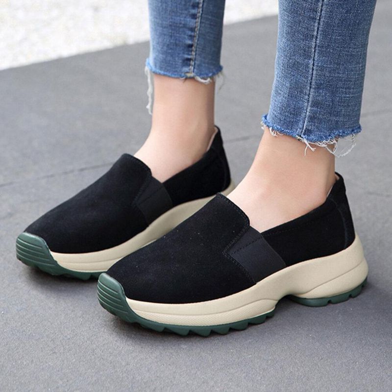 Kvinner Stor Størrelse Casual Faux Suede Slip On Chunky Sneakers