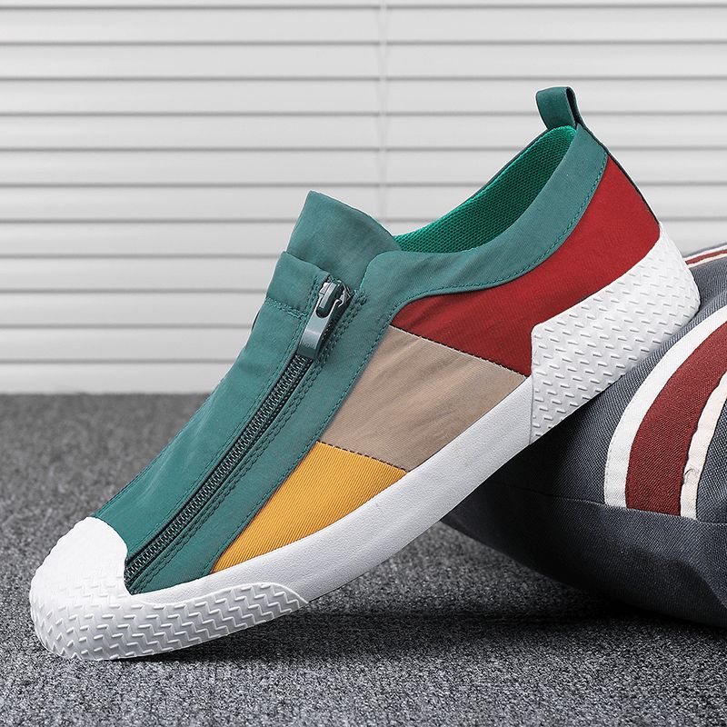 Menn Colorblock Comfy Pustende Glidelås Casual Canvas Joggesko