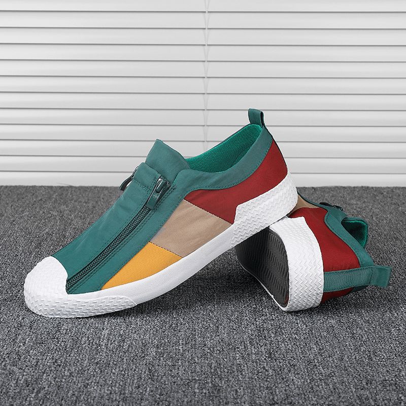 Menn Colorblock Comfy Pustende Glidelås Casual Canvas Joggesko