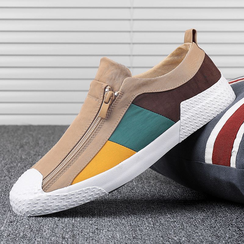 Menn Colorblock Comfy Pustende Glidelås Casual Canvas Joggesko