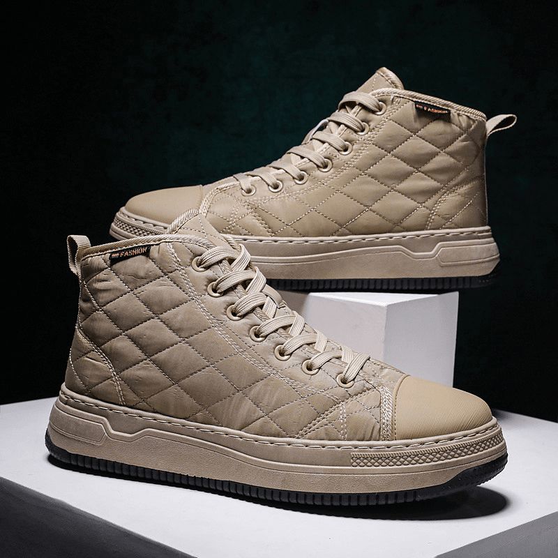 Menn Søm Pledd Ned Klut Comfy Slipm Resistant Lace Up High Top Joggesko