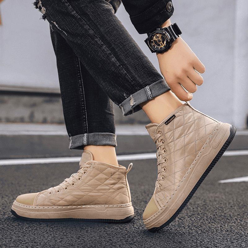 Menn Søm Pledd Ned Klut Comfy Slipm Resistant Lace Up High Top Joggesko