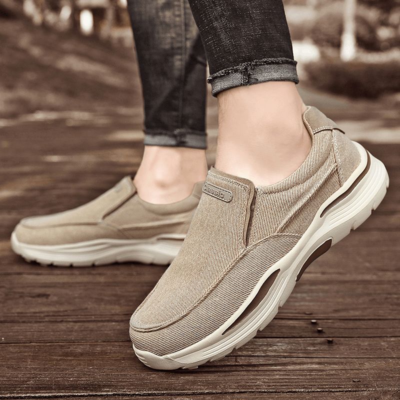 Menn Sport Lettvektsplattform Comfy Slip On Casual Denim Joggesko