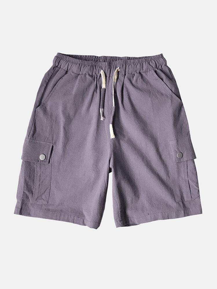 4 Farger Menns Ensfarget Snøring Casual Shorts Med Lomme