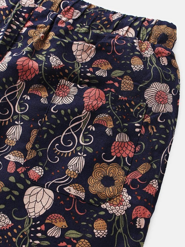 Bomull Menns Blomsterprint Lomme Med Snøring Casual Shorts