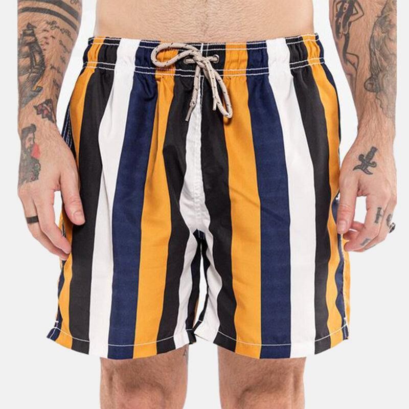 Fargerike Stripeshorts For Menn Hurtigtørkende Nettingfôr Midt Lengde Badebukser For Badebukser