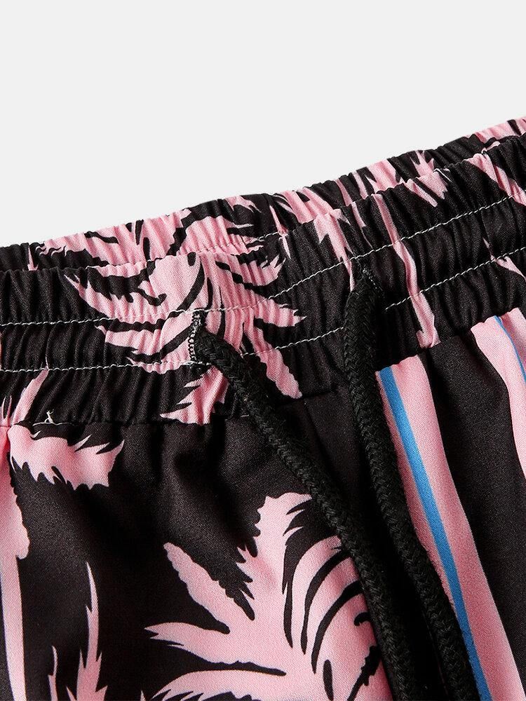 Menn Coconut Tree Fargerike Stripe Blandet Print Casual Shorts