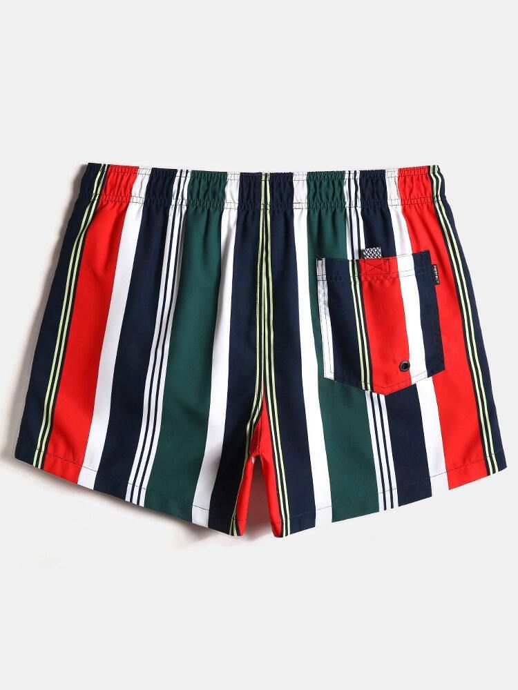 Menns Fargerike Stripe Snøring Lomme Hurtigtørrende Feriebrettshorts