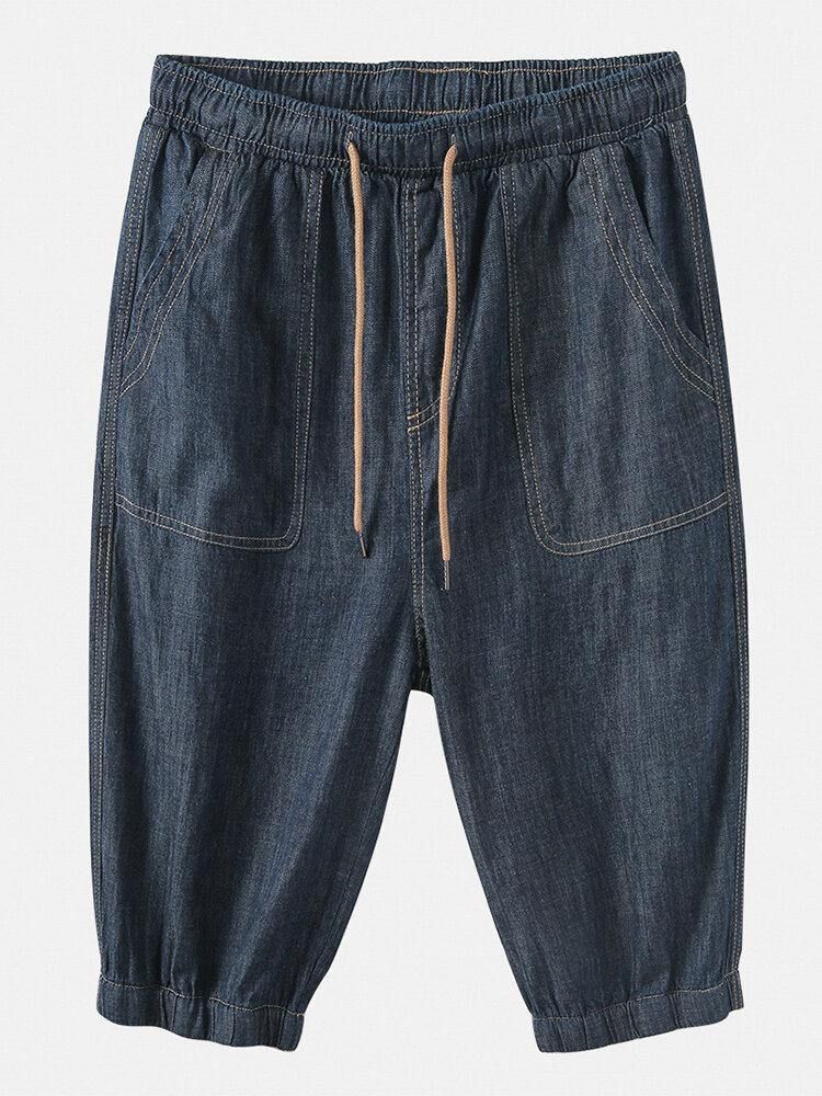 Simple Flerlommers Snøring Uformelle Jeans For Menn