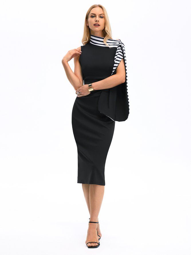 Elegant Asymmetrisk Hals Bodycon Midi-Kjole