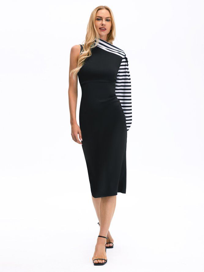 Elegant Asymmetrisk Hals Bodycon Midi-Kjole