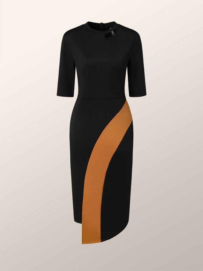 Elegant Colour Block Uregelmessig Half Sleeve Dress