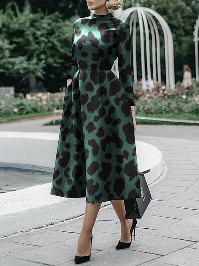 Langermet Leopard Regular Fit Midi-Kjole