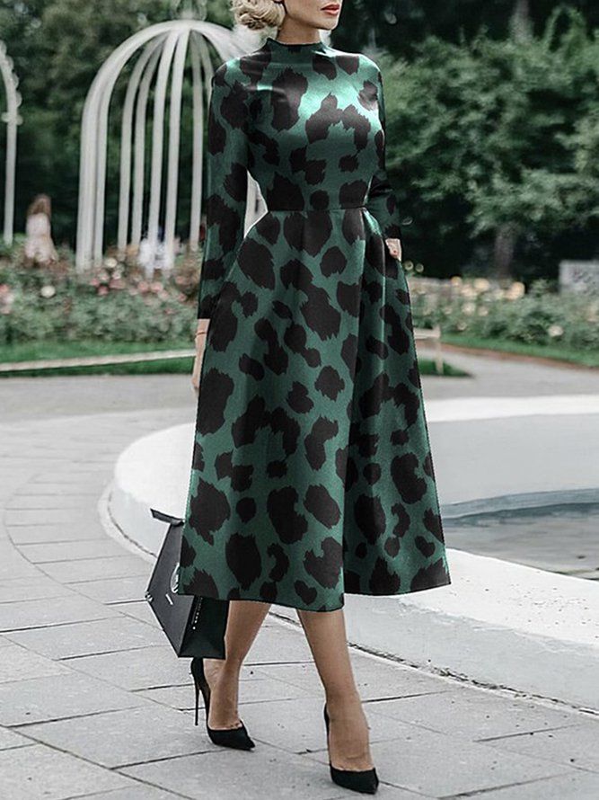 Langermet Leopard Regular Fit Midi-Kjole