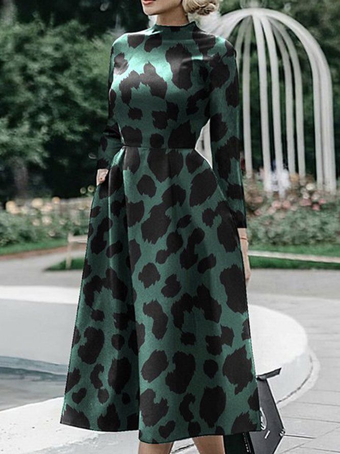 Langermet Leopard Regular Fit Midi-Kjole