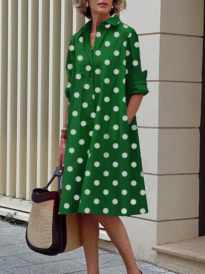 Langermet Polka Dots Regular Fit Skjorte Krage Kjole