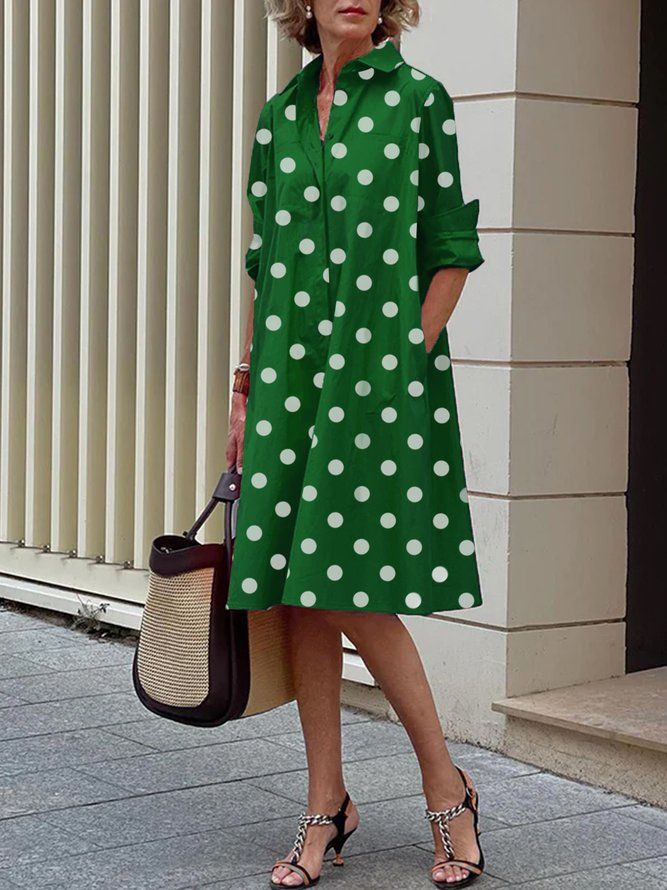 Langermet Polka Dots Regular Fit Skjorte Krage Kjole