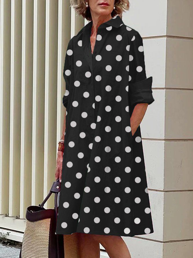 Langermet Polka Dots Regular Fit Skjorte Krage Kjole