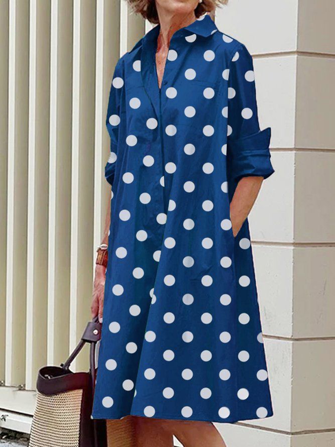 Langermet Polka Dots Regular Fit Skjorte Krage Kjole