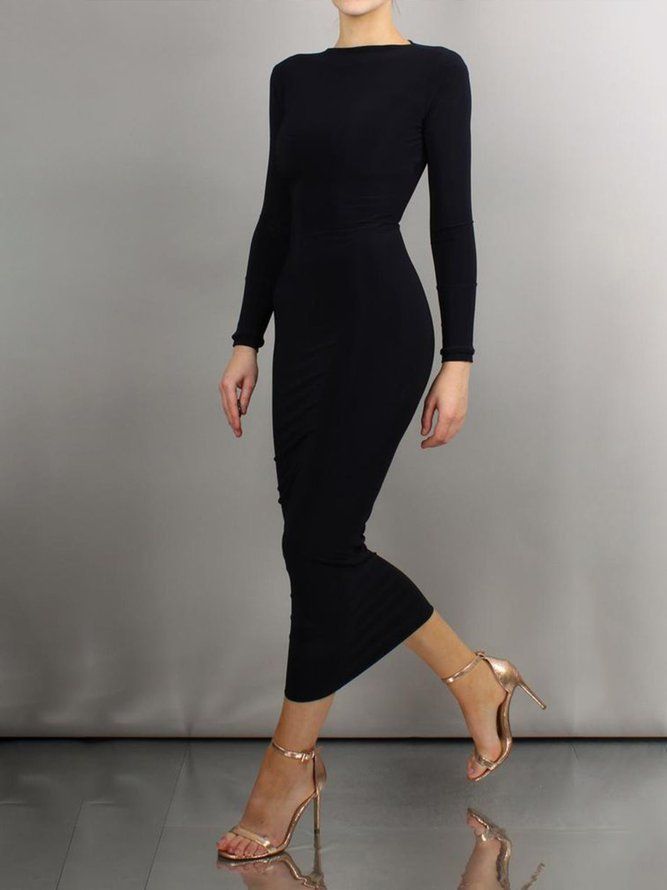 Sort Daglig Langermet Regular Fit Boat Neck Dress