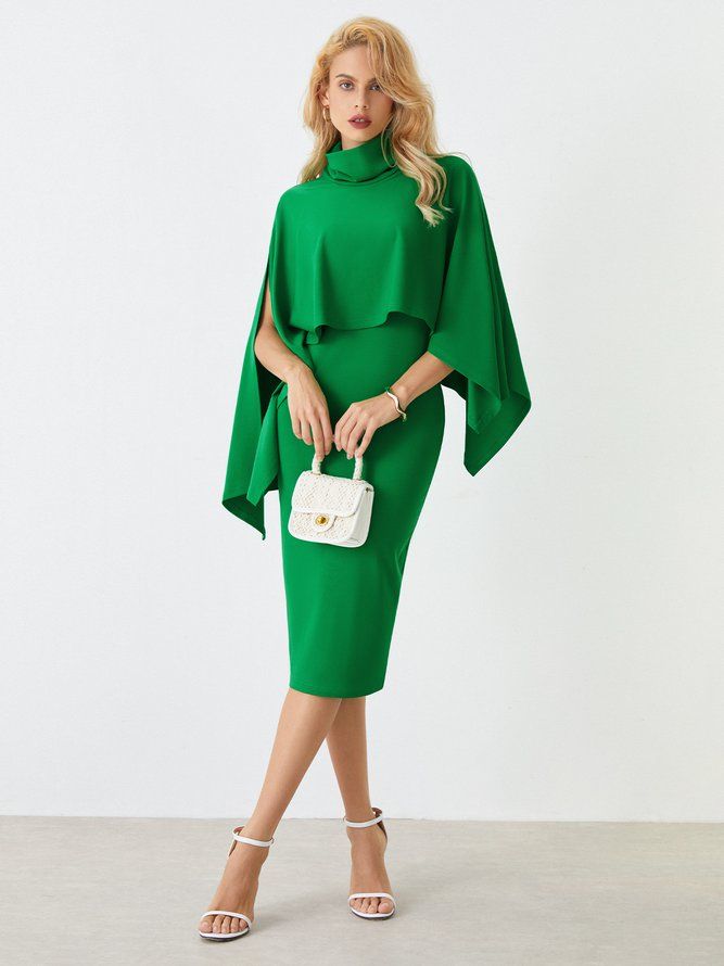 Turtleneck Elegant Plain Midi-Kjole