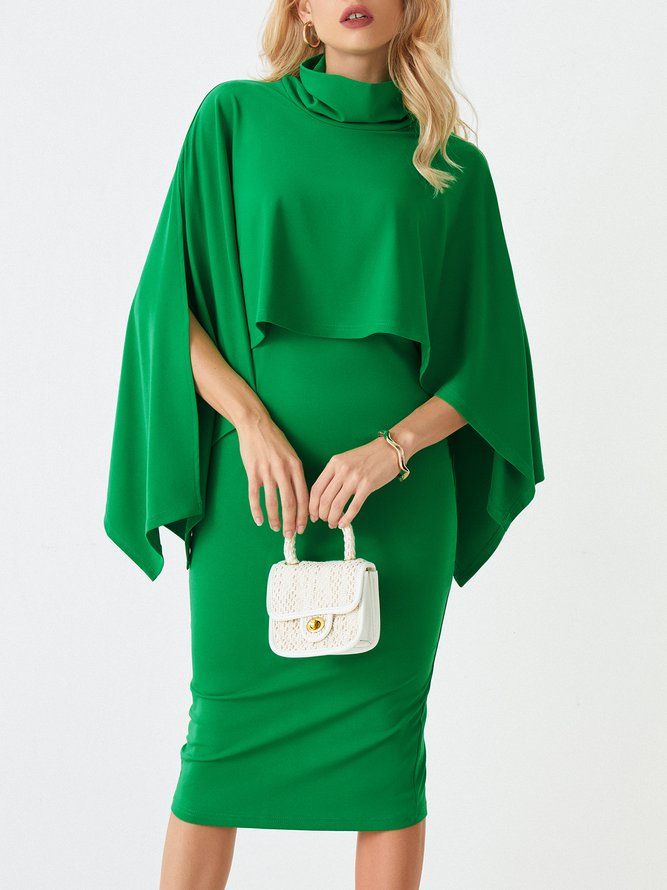 Turtleneck Elegant Plain Midi-Kjole