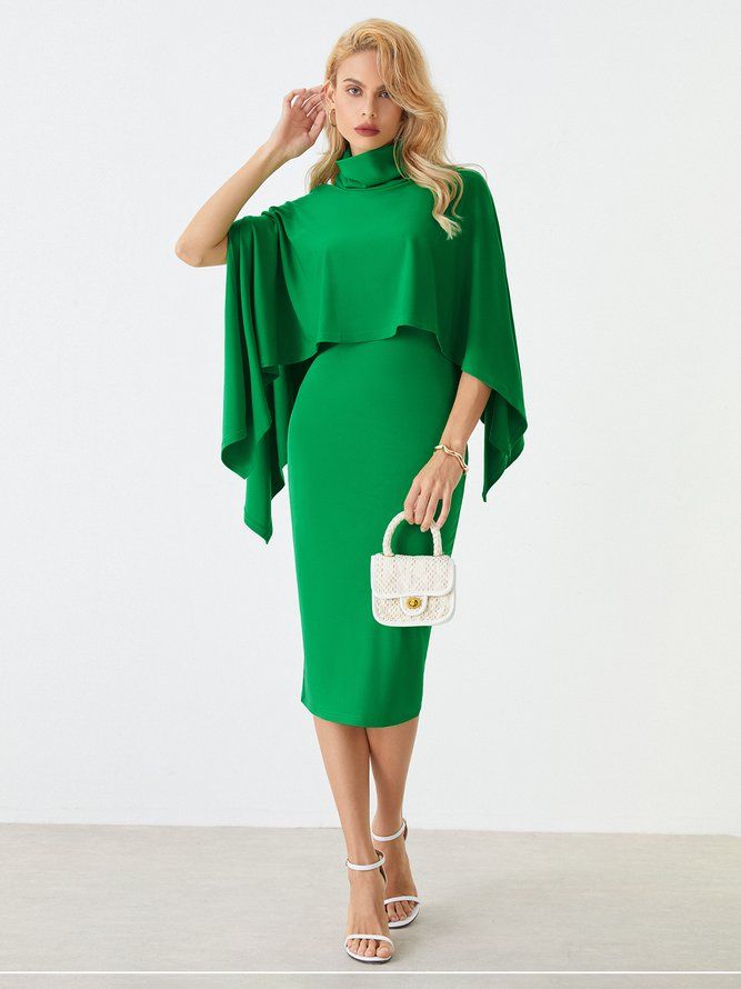 Turtleneck Elegant Plain Midi-Kjole