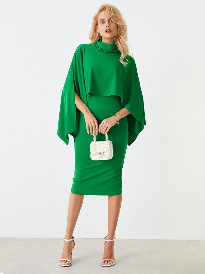 Turtleneck Elegant Plain Midi-Kjole