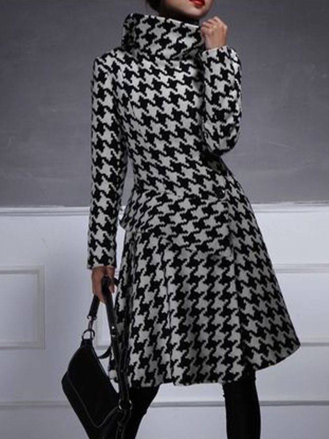 Turtleneck Houndstooth Langermet Work Midi-Kjole