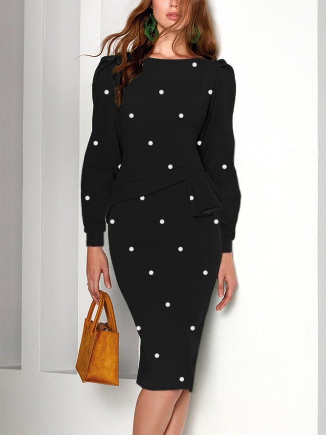 Urban Langermet Polka Dots Crew Neck Knee Dress