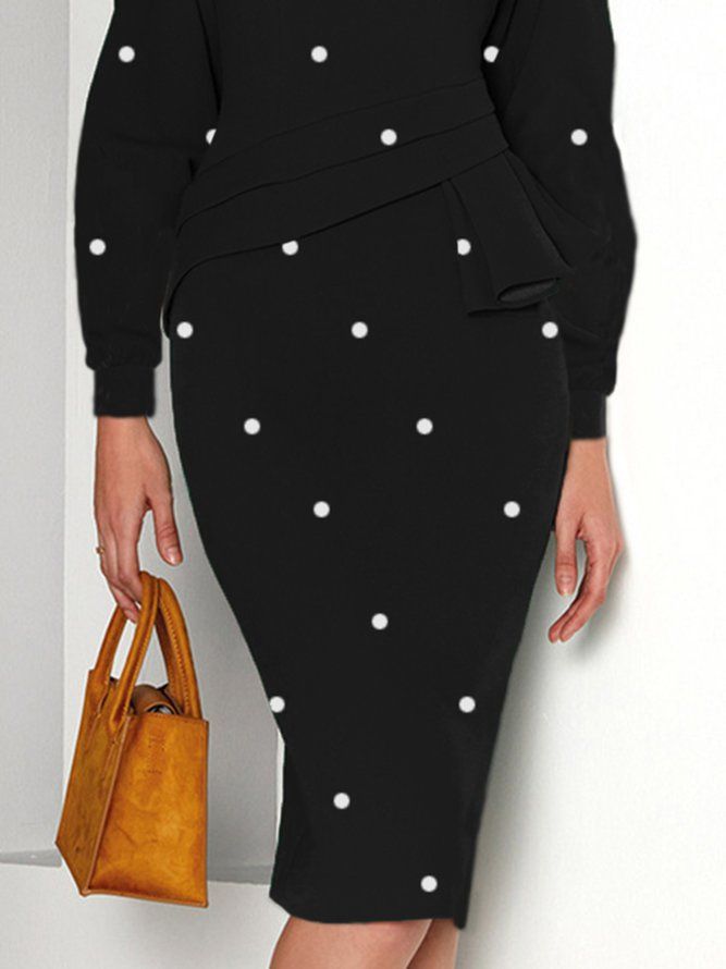 Urban Langermet Polka Dots Crew Neck Knee Dress