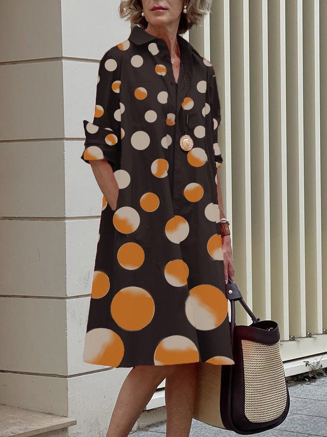 Urban Skjorte Krage Polka Dots Midi-Kjole