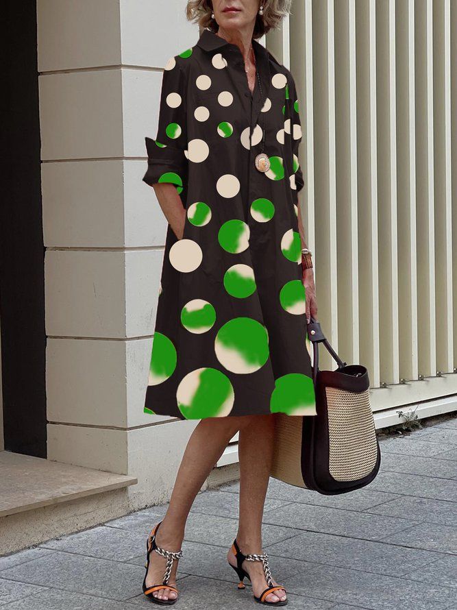 Urban Skjorte Krage Polka Dots Midi-Kjole