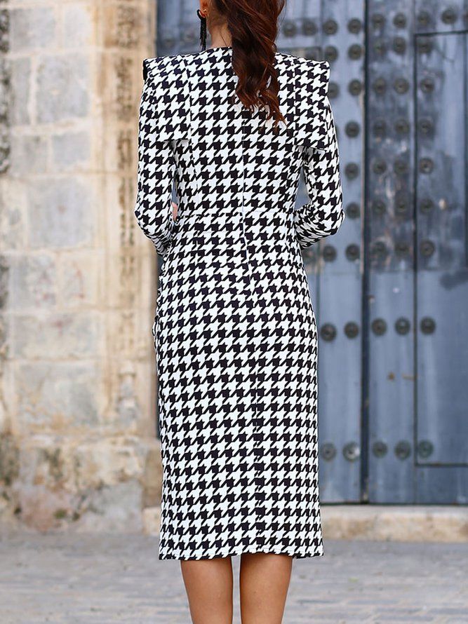 V-Hals Elegant Houndstooth Regular Fit-Kjole