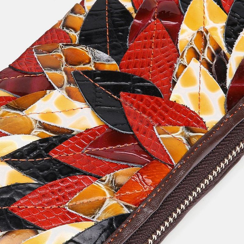 Kvinner Ekte Skinn Patchwork Vintage Lommebok Veske Clutches Bag