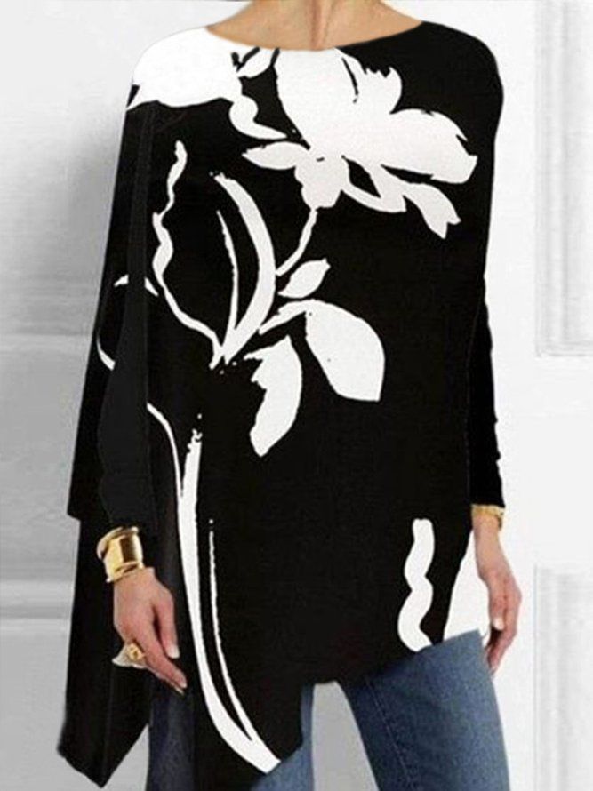 Daily Crew Neck Floral Trykt Langermet Bluse