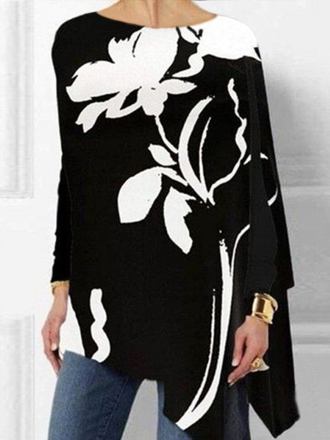 Daily Crew Neck Floral Trykt Langermet Bluse