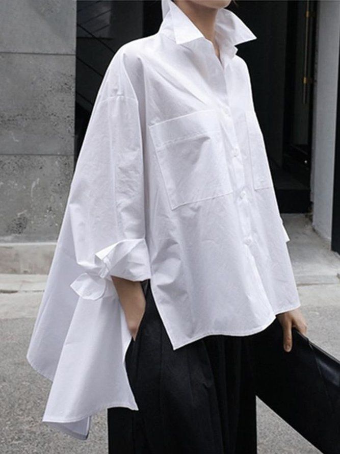 Daily Langermet Urban Plain Shirt Collar Bluse