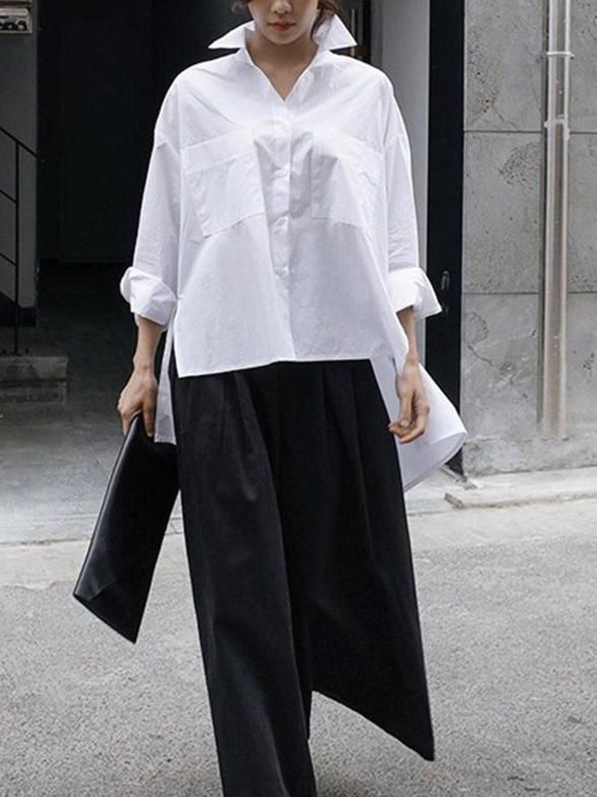 Daily Langermet Urban Plain Shirt Collar Bluse