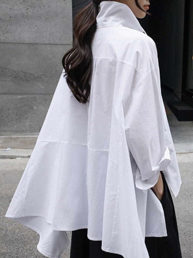 Daily Langermet Urban Plain Shirt Collar Bluse