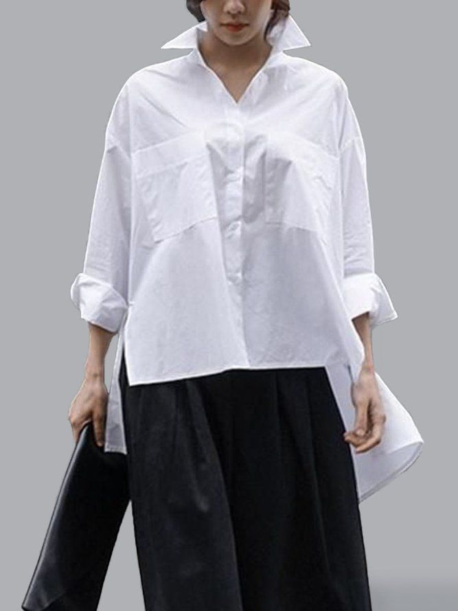 Daily Langermet Urban Plain Shirt Collar Bluse