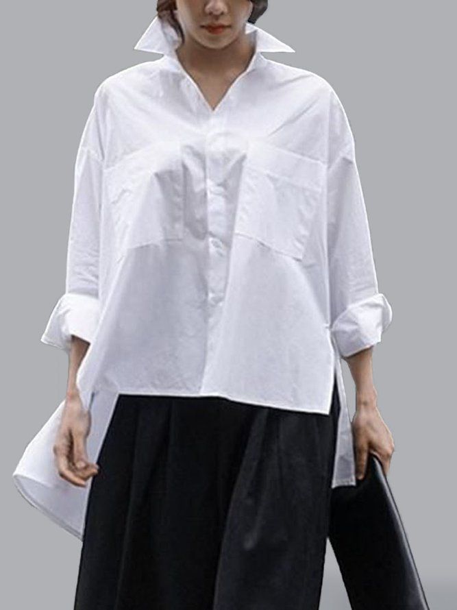 Daily Langermet Urban Plain Shirt Collar Bluse