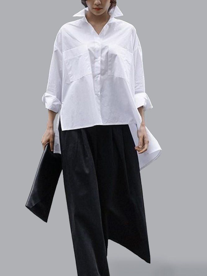 Daily Langermet Urban Plain Shirt Collar Bluse