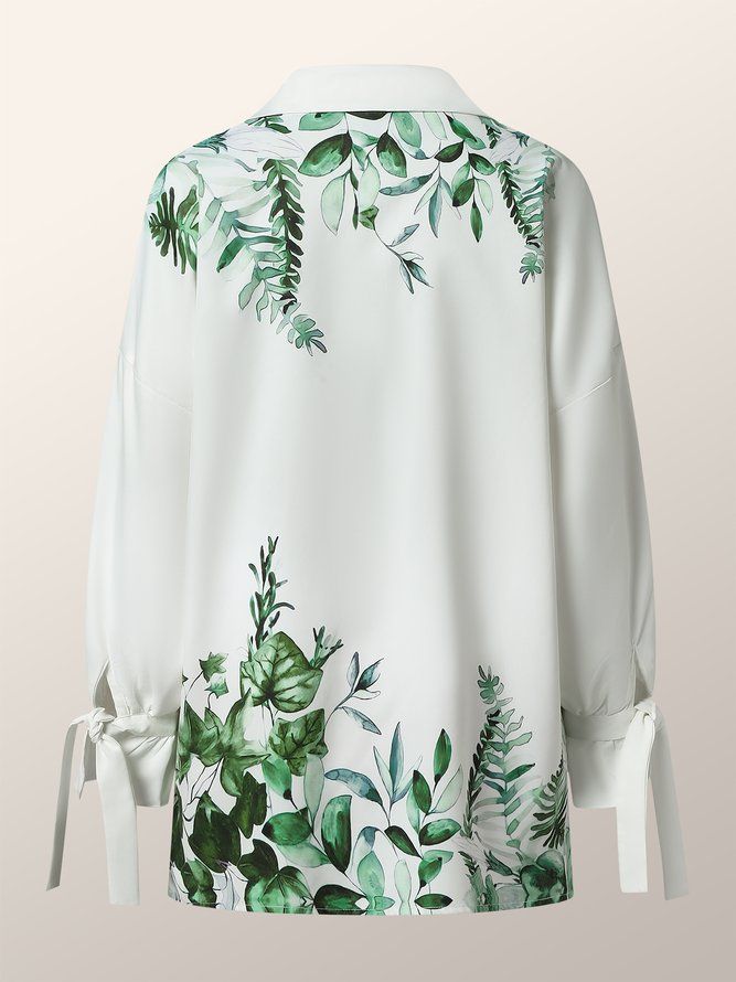 Daily Leaf Printed Long Sleeve Shirt Collar Bluse